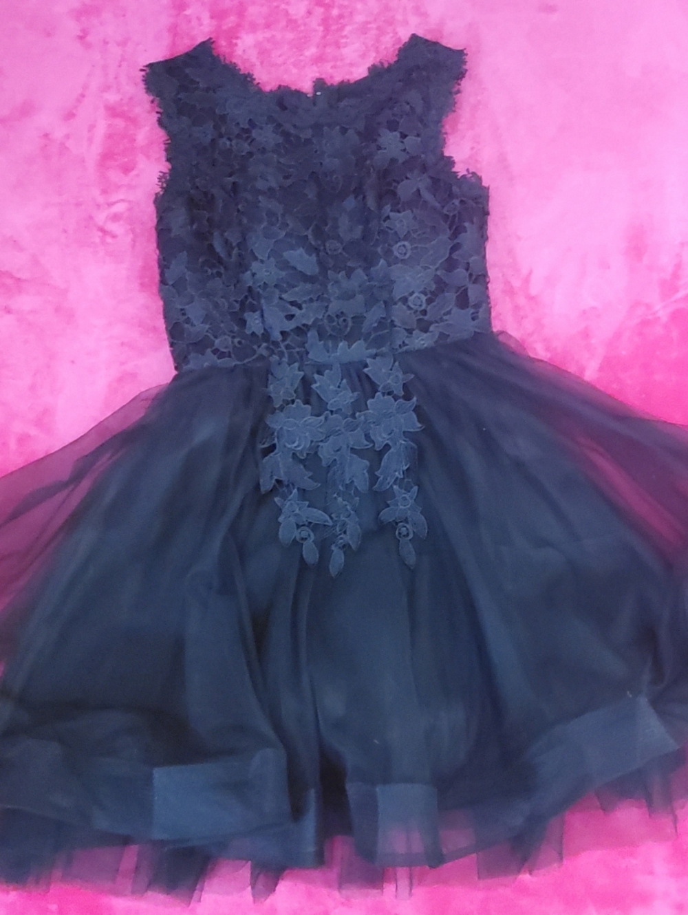 Woman's Black Lace Appliqué Tulle Dress